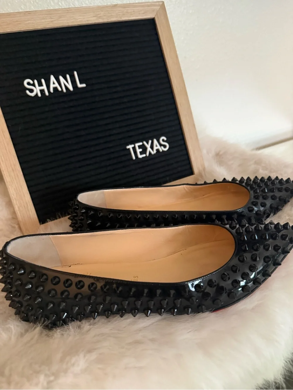 Christian Louboutin Black Spiked Pointed-Toe Flat